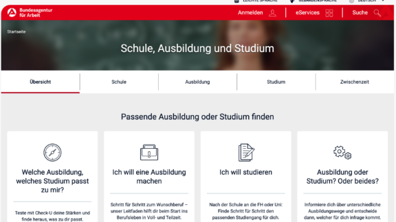 Internetauftritt der Bundesagentur für Arbeit