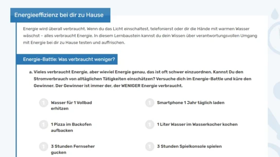 Interaktiver Lernbaustein: Energieeffizienz bei dir zu Hause