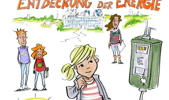 Illustrierte Bildergeschichte "Harriet Otter und die Entdeckung der Energie"; Energie macht Schule