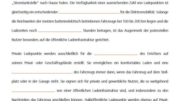 Interaktives Arbeitsblatt: Elektroautos - Ladestationen