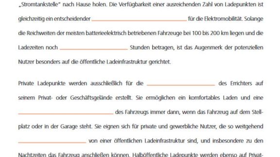 Lückentext E-Mobilität Ladestationen