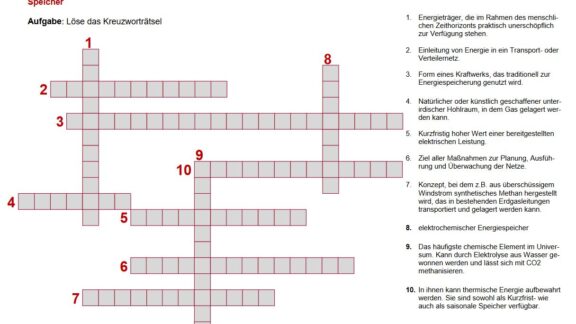 Kreuzworträtsel: Energiespeicherung
