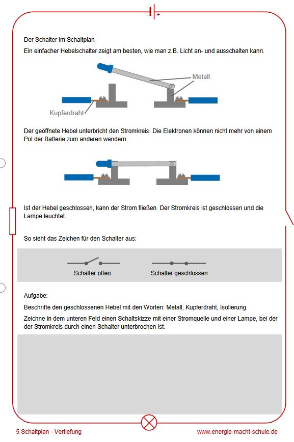 Vertiefendes Arbeitsblatt: Der Schalter – Energie macht Schule