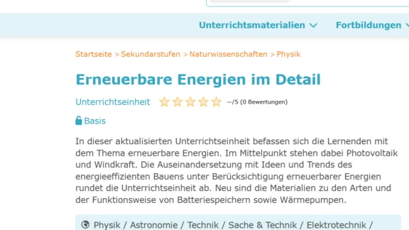 Unterrichtseinheit: Erneuerbare Energien im Detail Lehrer-Online ist ein Angebot von Eduversum