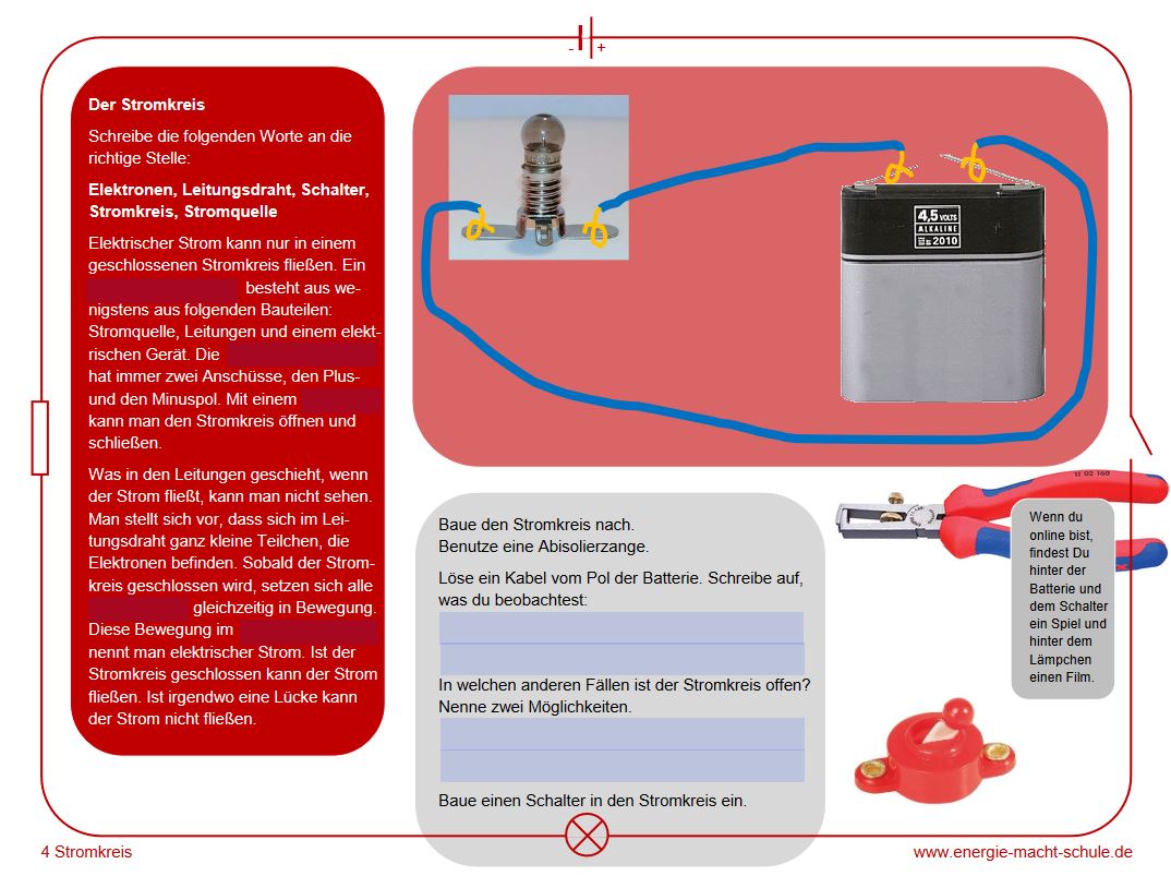 Interaktives Arbeitsblatt: Der Stromkreis – Energie macht Schule