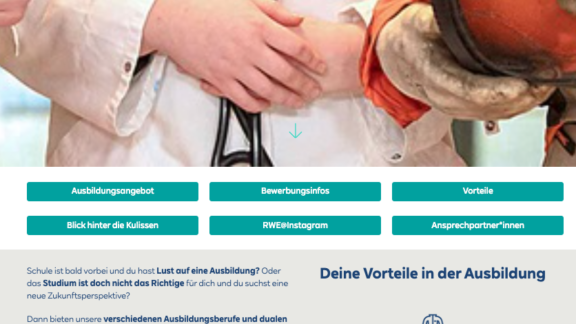 Webseite RWE Ausbildung Studium